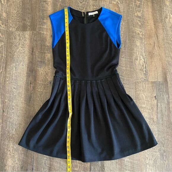 Rebecca Taylor Dress Color Block Pleated 6 Black Blue Sophsticated - Picture 8 of 10